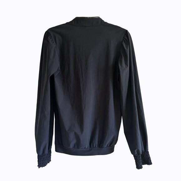 Zip73 Black Studded Top Blouse Sz M Gathered Sleeve Western Goth Boho Cowgirl - Picture 3 of 6